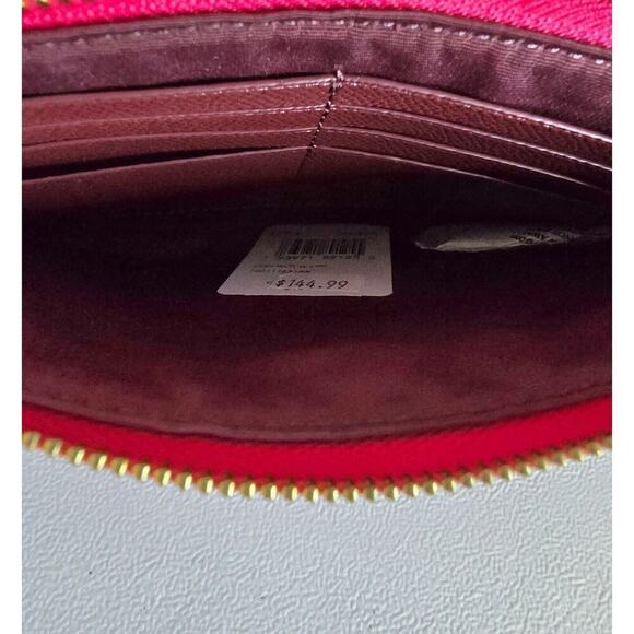 COACH ZIP WRISTLET F73044 WITH CHAIN ELECTRIC PINK CROSSGRAIN LEATHER NEW NWT - Picture 5 of 6